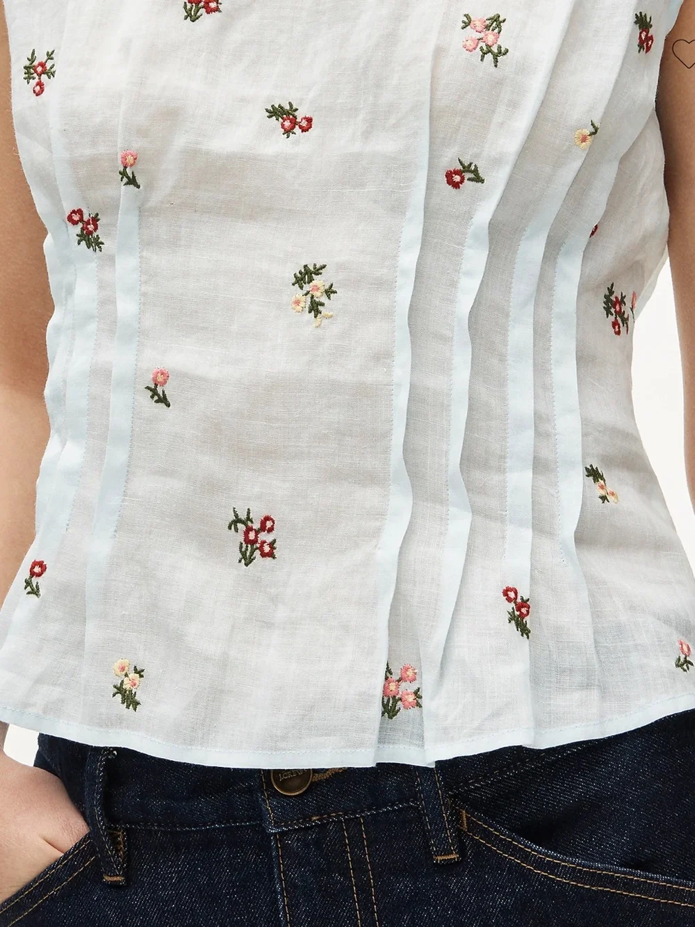 J.Crew Pintuck shell top in ramie with embroidered florals